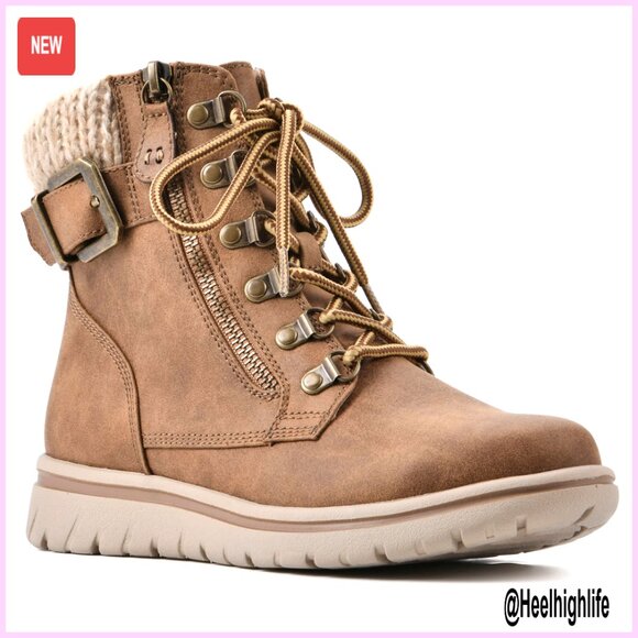 Women's Cushioned Hiker Ankle Boots with Knit Collar